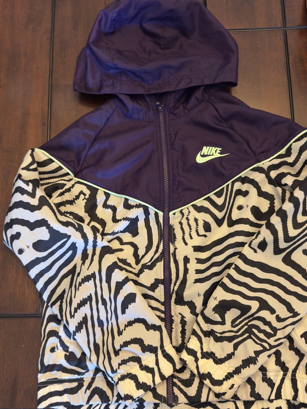 Nike Purple Hooded Zebra-Print Kids Rain Jacket